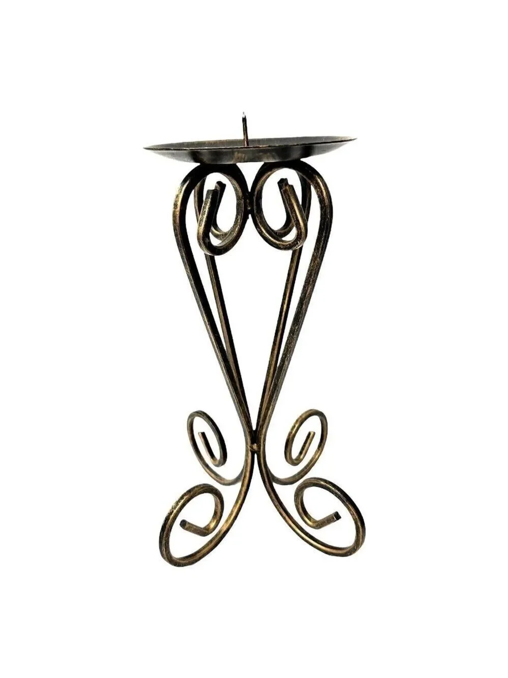 Distressed Black Gold Scroll Metal 11 inch Pillar Candle Holder A1